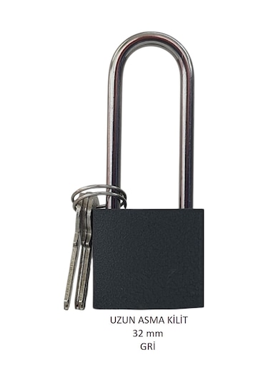 Adilon Asma Kilit, 32 Mm Uzun Kancalı Gri