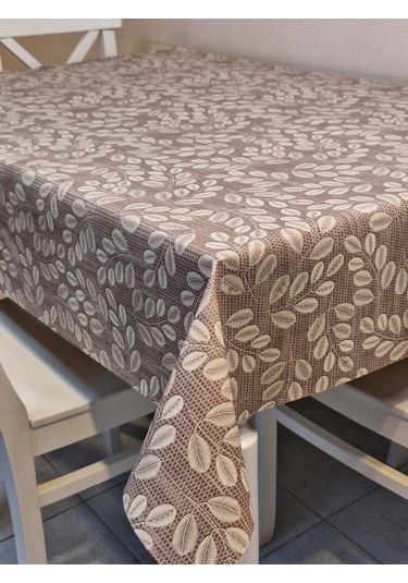 Elyaflı Pvc Muşamba - Desenli Silinebilir Masa Örtüsü Krem Fnt1248 Kahverengi