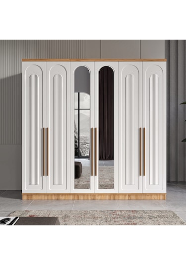 Flora 6 Kapaklı Aynalı Komple Mdf Gardırop - Elbise Dolabı