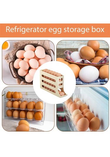 Geeksen Buzdolabı İçin 30 Yumurtalık Otomatik Dönen Katlı Yumurta Saklama Kutusu - Abs Malzeme Gri