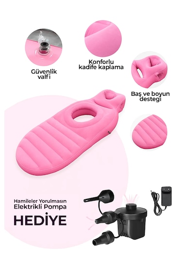 Robo Şişme Hamile Yatağı + Elektrikli Şişirme Pompası Pembe