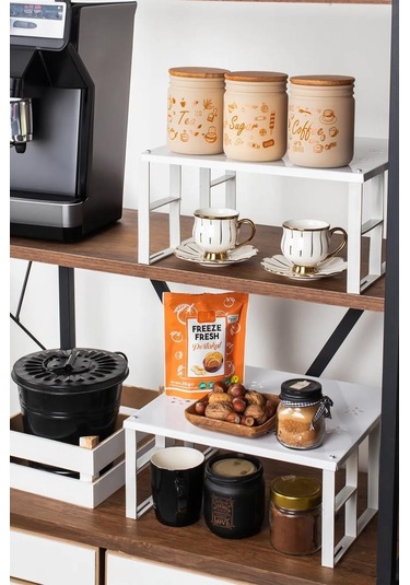 Kapris Dolap Içi Düzenleyici Raf Tabak Bardak Rafı Metal Raf 1 Adet Beyaz