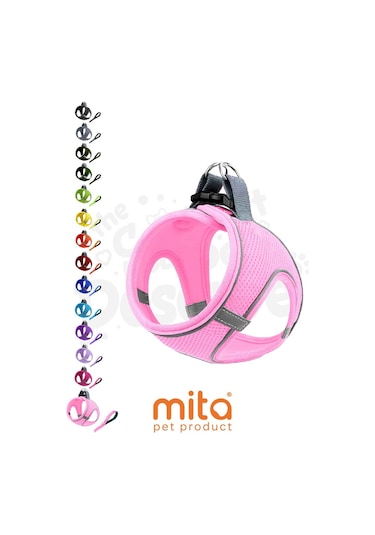 Mita Air Mesh Kedi Köpek Göğüs Tasması Çift Reflektörlü, Terletmeyen Açık Pembe
