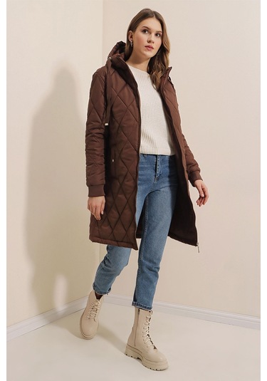 Gabria Kapşonlu Kadın Mont Kahverengi