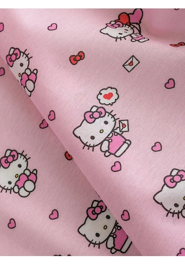 Pembe Hello Kitty Baskılı Tek Kişilik Lastikli Çarşaf