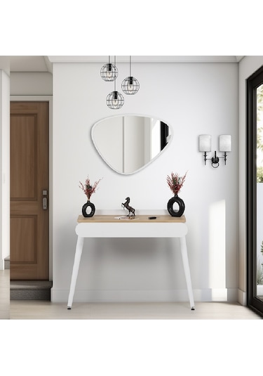 Flora Aisa Meşe 90x32 Cm Dresuar / Aynalı Dresuar / Çekmecelidresuar /antre Dresuar Beyaz - Meşe