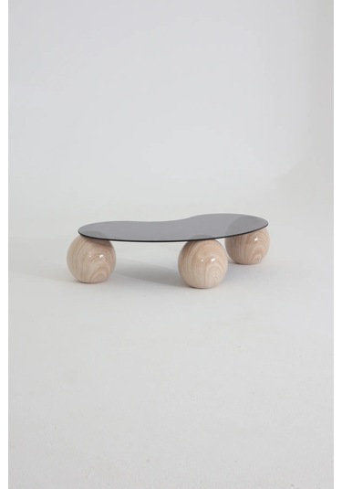 Modern Orta Sehpa & Top Sehpa Cam Sehpa & Küre Orta Sehpa - Natural - Fasulye - Füme Cam