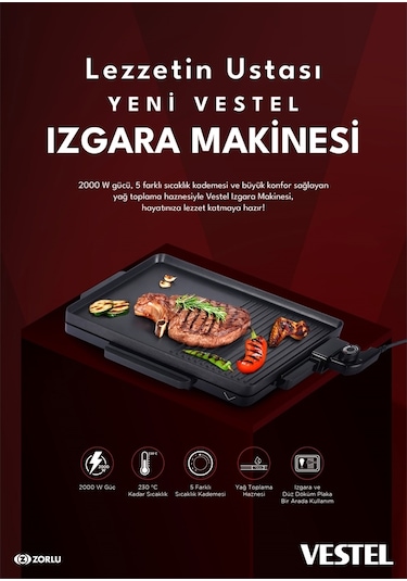 Vestel I3050 2000 W Elektrikli Izgara Makinesi