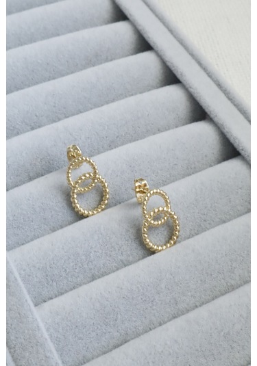 Kadın Küpe Kararmaz 14k Renk Vip Seri Minimal Burgu Daire Küpe Altın