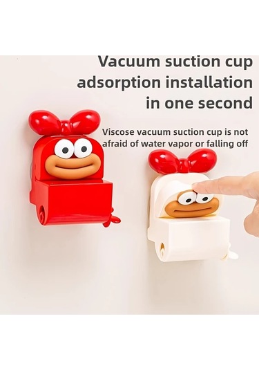 Elmpaly Kırmızı Renkli Manuel Duvar Askılı Otomatik Diş Macunu Dağıtıcı - Dayanıklı Plastik Aile Kullanımı İçin Yaratıcı Tembel İnsan Aleti 1