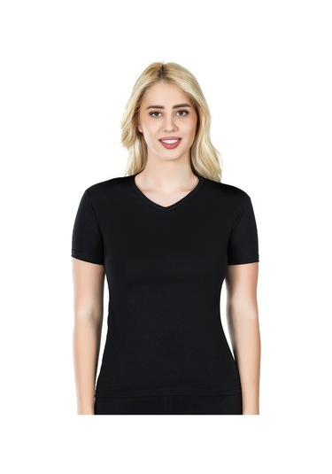 Yarım Kol V Yaka Kadın Tişört 227 Siyah