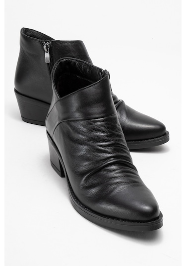 Rule Siyah Hakiki Deri Kadın Kalın Topuklu Bot Siyah