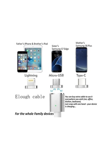 1 Metre Mıknatıslı 3 in 1 Manyetik Soket Şarj Kablosu