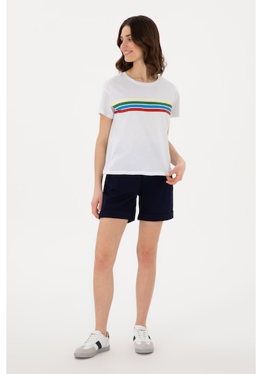 U.S. Polo Assn. Kadın Beyaz Bisiklet Yaka Tişört 50308639-VR013