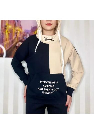 N'at Nam Family Renkli Kapüşonlu Sweatshirt 255532740 Bej