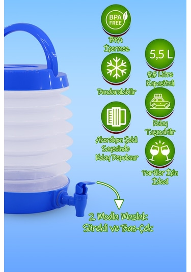 Musluklu Katlanır Su Bidonu Outdoor Akordiyon Kamp Çeşme Piknik Damacana İçecek Şişesi Kova Mavi