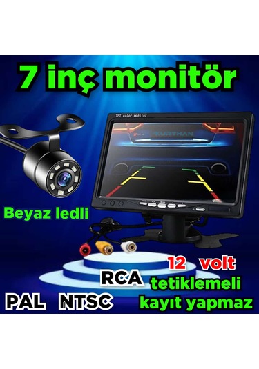 1 Adet Beyaz Ledli Kelebek Kamera 7'' Ekran Set Kayıt Yapmaz 12v