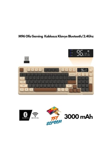 Miaextreme Atasoft Freewolf M96 Bluetooth/2.4g Kablosuz Klavye Işıklı Usb Type-c Kablolu Şarj Gösterge Panelli
