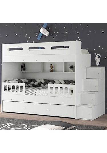 Buket Mdf Çelik Profilli Yavrulu Ranza Beyaz M2