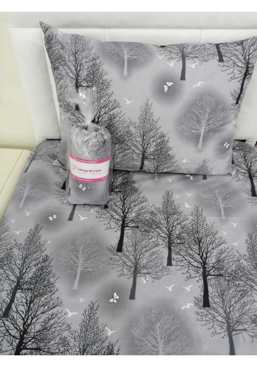 Tek Kişilik Lastikli Çarşaf Takımı - Ağaç Desenli Gri
