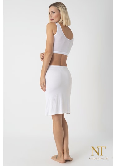 Nt Underwear Bambu Dizüstü Etek Astarı, Midi Jupon - Doğal Kumaş, Modern Kalıp. Beyaz