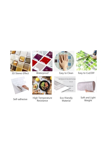 Qingmipy Suya Dayanıklı 3b Mermer Duvar Kağıdı - Mutfak Dekoru İçin Yapışkanlı Duvar Sticker Çok Renkli