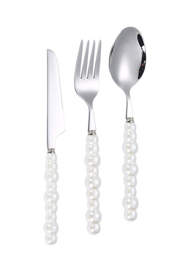 Shineyee 304 Paslanmaz Çelik Gümüş Perl Seramik Kollu Bıçak Çatal Kaşık Seti - Steak Ve Tatlılar İçin Lüks Tabakware Diğer