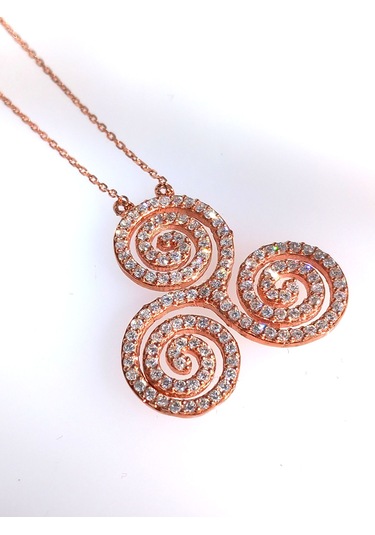 925 Ayar Gümüş Triskele Üçlü Sarmal Gold Işıltılı Tasarım Kadın Kolye Doğum Günü Hediye Gold - Gümüş