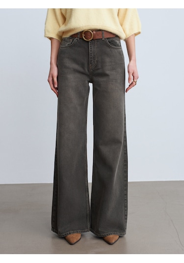 Dilvin 72112 %100 Pamuk Wide Leg Jean-kahve Kahve