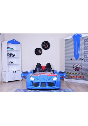 Setaymobilya Arabalı Yatak , Audi V7 Mavi Kapıları Açılan Full Ledli , Setay