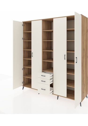 Kronos Dolap 17 Raflı 3 Çekmeceli 4 Kapaklı 220x59x243 Çam-aytaşı/aytaşı Aytası/aytası