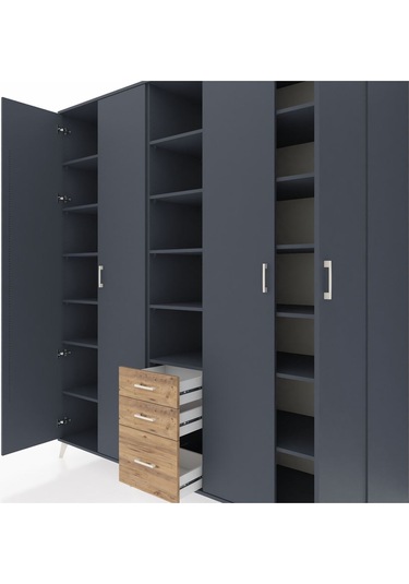 Kronos Dolap 17 Raflı 3 Çekmeceli 4 Kapaklı 220x59x243 Antrasit-antrasit/çam Antrasıt/atlas Çam