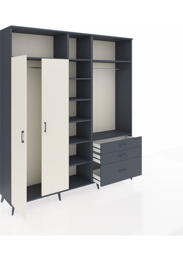 Hyperion Dolap 9 Raflı 3 Çekmeceli 2 Askılı 220x44x243 Antrasit-aytaşı/antrasit Aytası/antrasıt