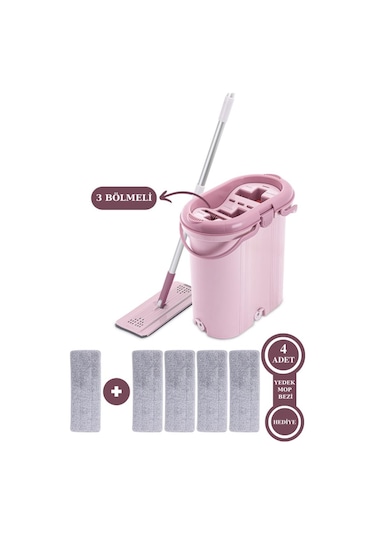 Flora Trio 3 Bölmeli Tablet Mop Temizlik Seti 14 L + 4 Adet Yedek Mikrofiber Bez