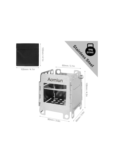 Aomiun-taşınabilir Paslanmaz Çelik Kamp Sobası Hafif Katlanır,yb25086s Gümüş