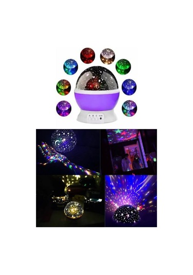 Renkli Yıldızlı Gökyüzü Projeksiyon Gece Lambası Pilli Ve Usb Kablolu Çok Renkli