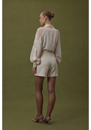 Sateen Talia Şort Etek - Bej-137064 Bej
