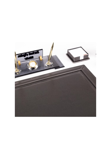 10 Parça Eskitme Desenli Antrasit Deri Sümen Takımı Ve Kristal Masa İsimliği Ofis Masa Sümen Seti