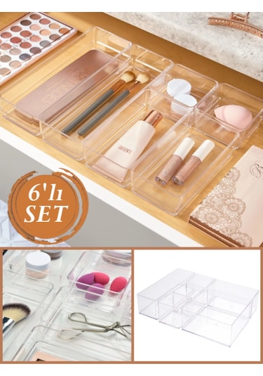 Bayev Lv 216 Ayarlanabilir Çekmece Içi Düzenleyici Set 6 Parça Takı Ve Makyaj Kutusu Kalem Organizeri