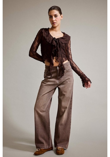 Defacto Wide Leg Geniş Bol Paça Jean Pantolon G2906ax25aubn336 Kahve