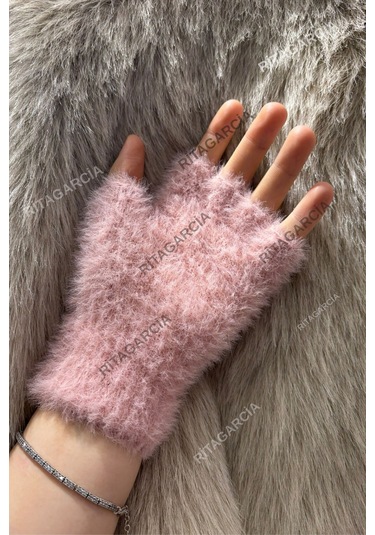 Peluş Kesik Parmak Eldiven Pudra2