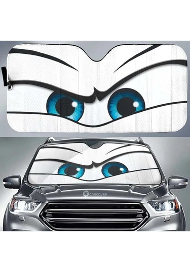 Goldenqian Araba Güneş Koruma Karikatür Büyük Gözler Isıtmalı Cam Güneşlik Araba Pencere Ön Cam Kapak Güneş Gölge Otomatik Güneşlik 240606-9