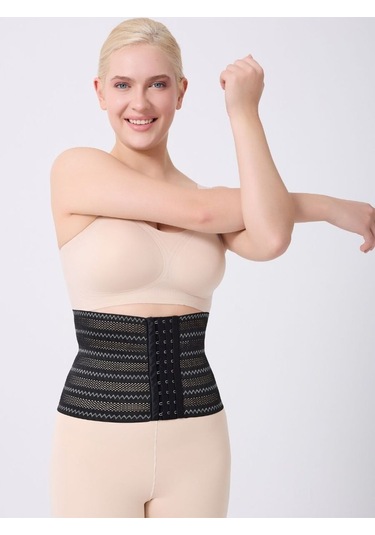 Norma Uzun Model Desenli Hava Alabilen Beli Toparlayan Sıkılaştıran Lateks Korse Siyah Renk Siyah