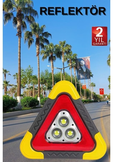 Reflektör Güneş Panelli Solarlı Şarjlı Üçgen Işıklı Trafik Semeglbl - 73 Reflektör Fener