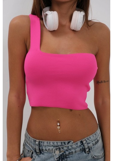 Tek Omuz Crop Bluz Karışık