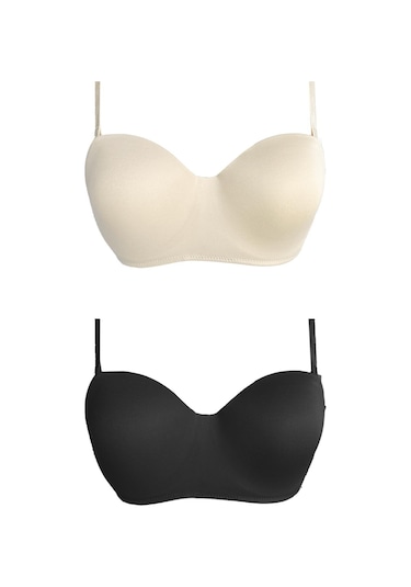 Balenli Toparlayıcı Dolgusuz Straplez Lotus Sütyen 2'li Paket-2 Çok Renkli