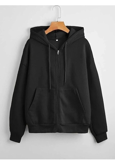 Bgm Teks Sweatshirt Fermuarlı 3 İp Siyah