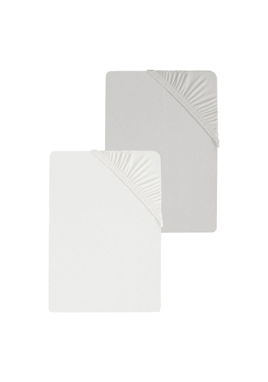 2 Adet Düz Pamuklu Tek Kişilik 150 X 200 Cm Lastikli Penye Çarşaf-gri-beyaz