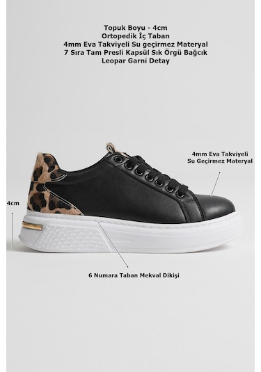 Kocadal Kocadal Vega Leopar Detaylı Siyah Kadın Spor Ayakkabı Muhtelif