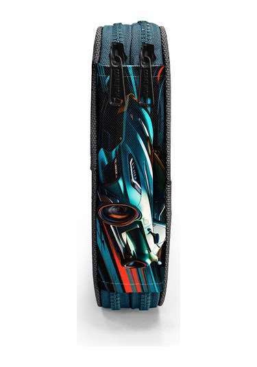 Coral High Kids Siyah Nefti Yarış Arabası Desenli Çift Katlı Kalem Çanta 11151 Antrasit